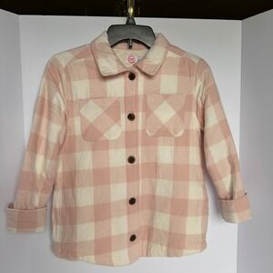 Wonder Nation Kids Pink Buffalo Plaid‎ Quilted Shacket Girls Size L (10-12)